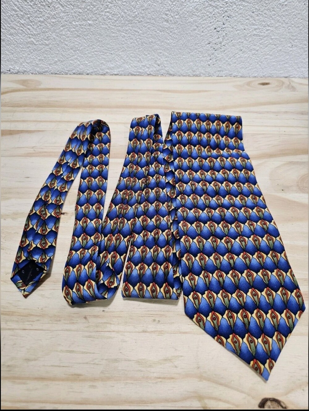 J. Garcia 100% Silk Tie Blue Abstract Art Geometric Print Necktie Vintage